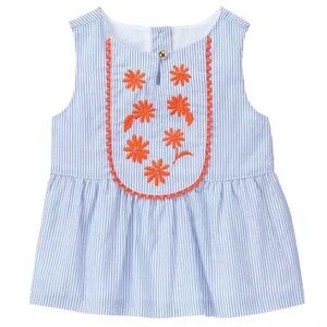 Janie and Jack Sky Blue Stripe Embroidered Peplum Top 2T